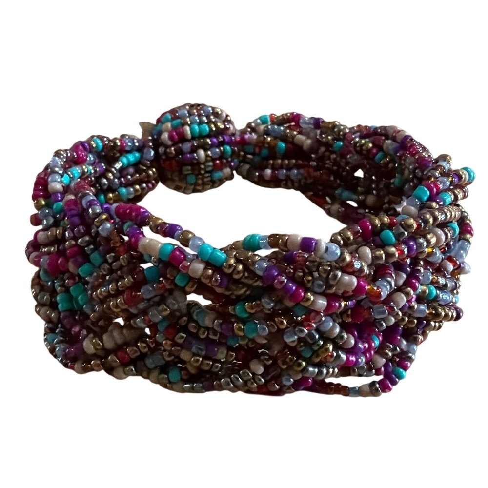 Handmade Multi Strand Braided Seed Bead Bracelet Colorful Boho Chunky‎